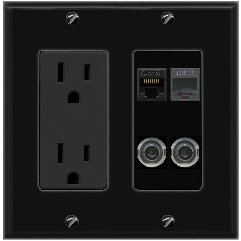 2 3.5mm CAT6 PHONE Wall Plate [Black]