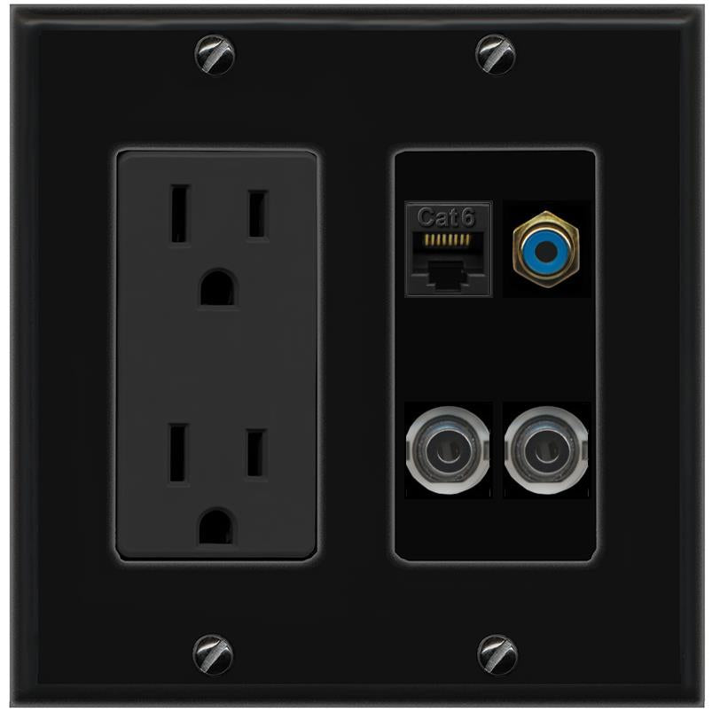 2 3.5mm CAT6 RCA-BLUE Wall Plate [Black]