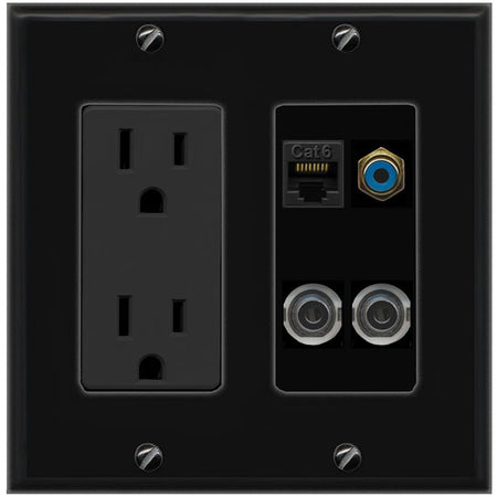 2 3.5mm CAT6 RCA-BLUE Wall Plate [Black]