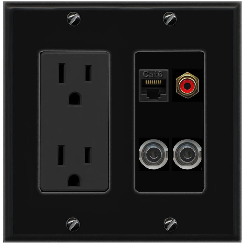 2 3.5mm CAT6 RCA-RED Wall Plate [Black]