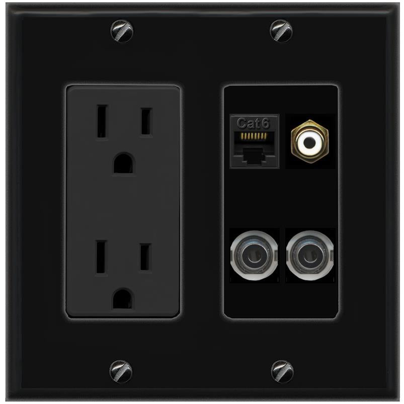 2 3.5mm CAT6 RCA-WHITE Wall Plate [Black]