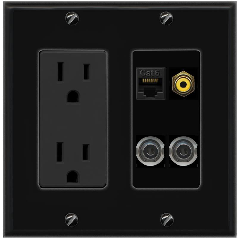 2 3.5mm CAT6 RCA-YELLOW Wall Plate [Black]
