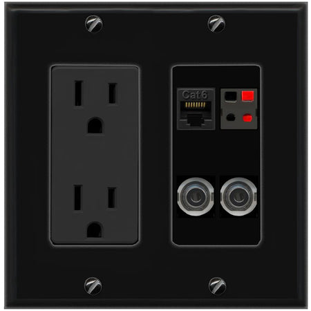 2 3.5mm CAT6 SPEAKER Wall Plate [Black]