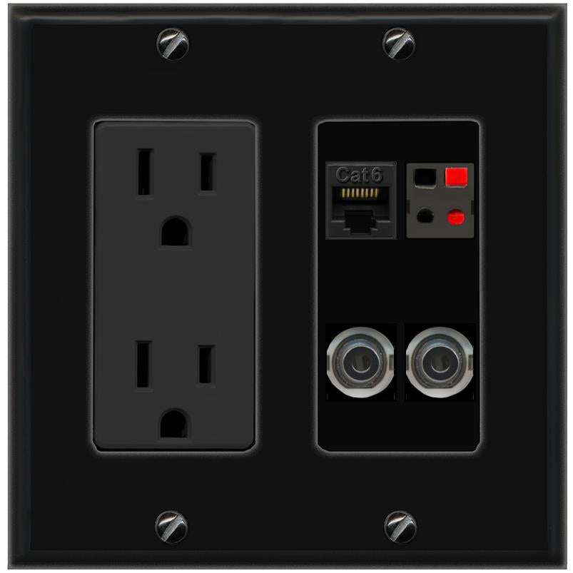 2 3.5mm CAT6 SPEAKER Wall Plate [Black]