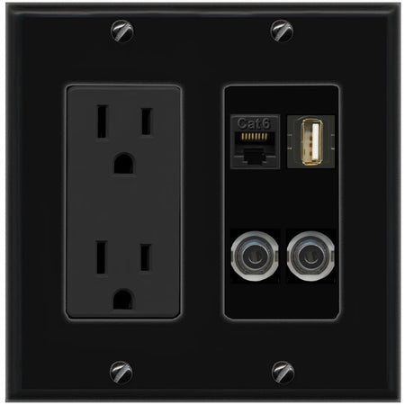2 3.5mm CAT6 USB2 Wall Plate [Black]