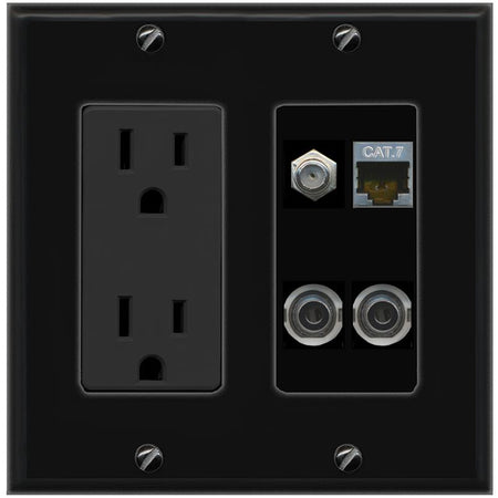 2 3.5mm CAT7 COAX Wall Plate [Black]