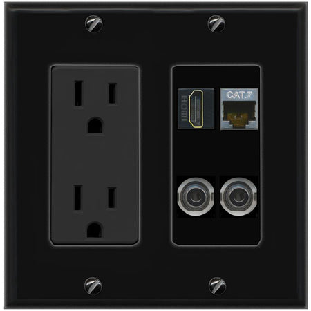 2 3.5mm CAT7 HDMI Wall Plate [Black]