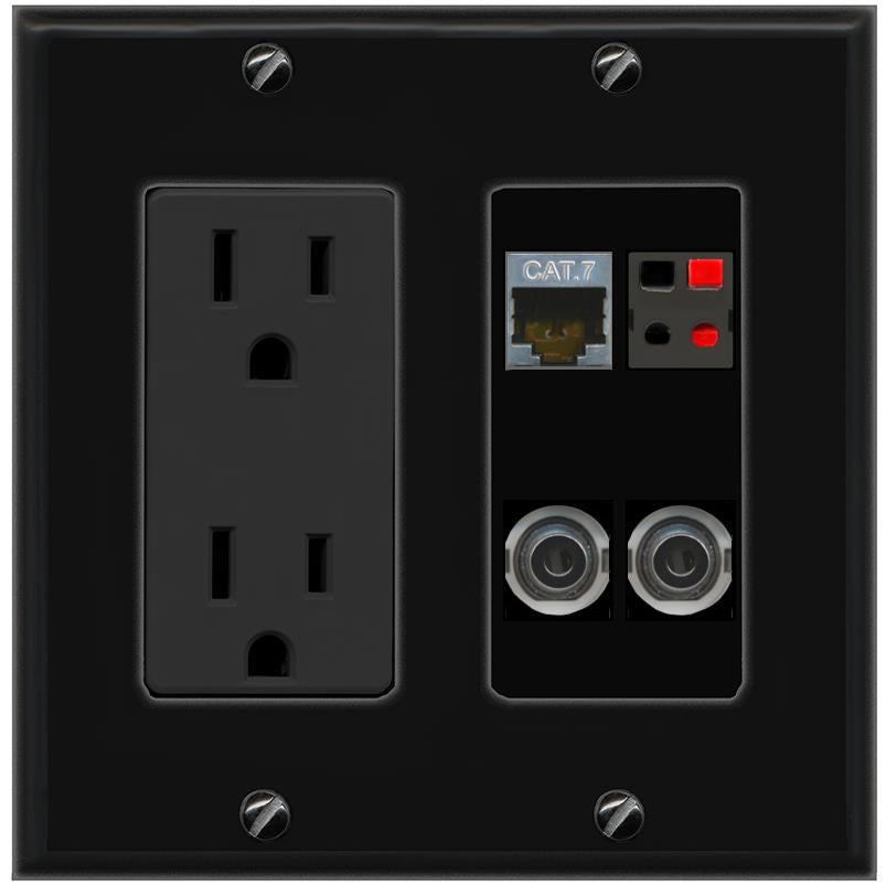 2 3.5mm CAT7 SPEAKER Wall Plate [Black]