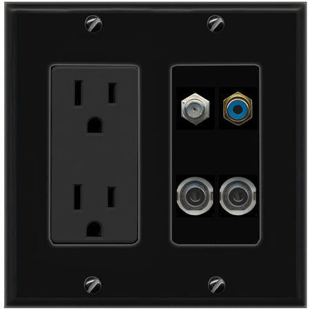 2 3.5mm COAX RCA-BLUE Wall Plate [Black]