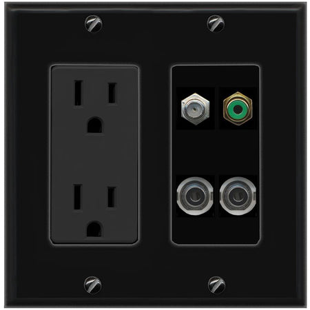 2 3.5mm COAX RCA-GREEN Wall Plate [Black]