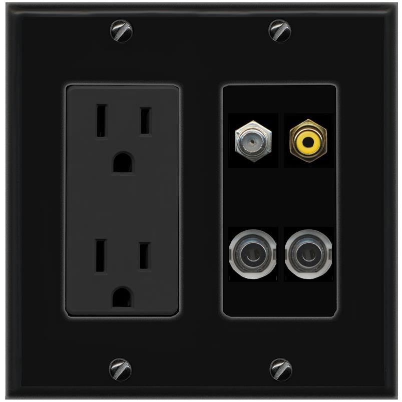 2 3.5mm COAX RCA-YELLOW Wall Plate [Black]