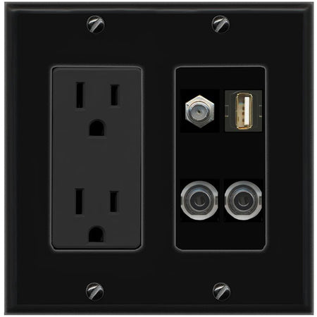 2 3.5mm COAX USB2 Wall Plate [Black]