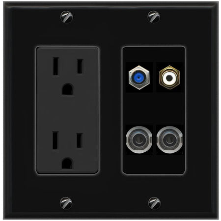 2 3.5mm F81 RCA-WHITE Wall Plate [Black]