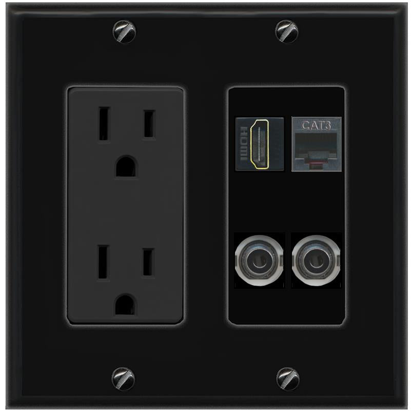 2 3.5mm HDMI PHONE Wall Plate [Black]