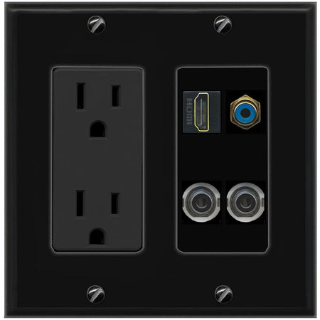 2 3.5mm HDMI RCA-BLUE Wall Plate [Black]