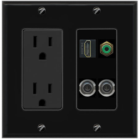 2 3.5mm HDMI RCA-GREEN Wall Plate [Black]