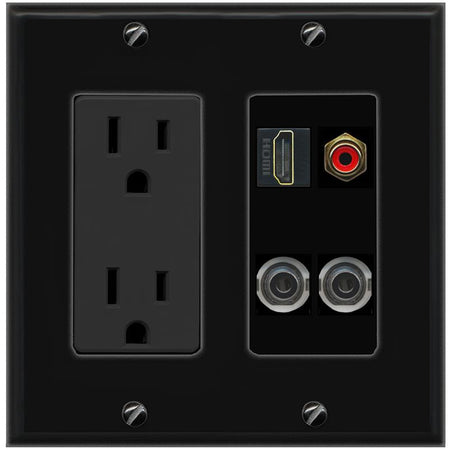 2 3.5mm HDMI RCA-RED Wall Plate [Black]