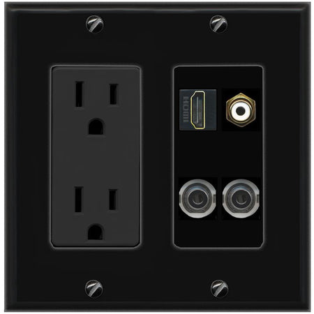 2 3.5mm HDMI RCA-WHITE Wall Plate [Black]