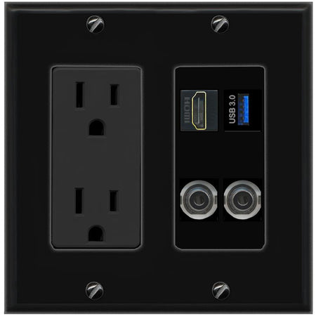 2 3.5mm HDMI USB-3 Wall Plate [Black]