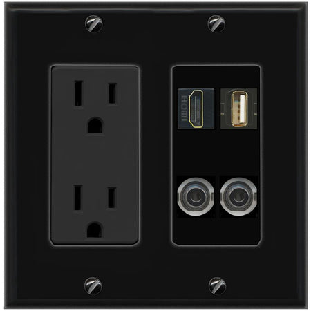 2 3.5mm HDMI USB2 Wall Plate [Black]