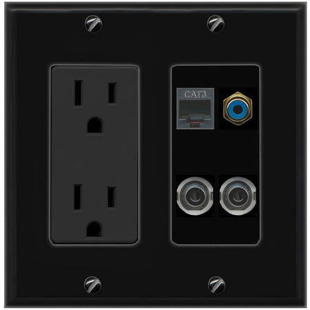 2 3.5mm PHONE RCA-BLUE Wall Plate [Black]
