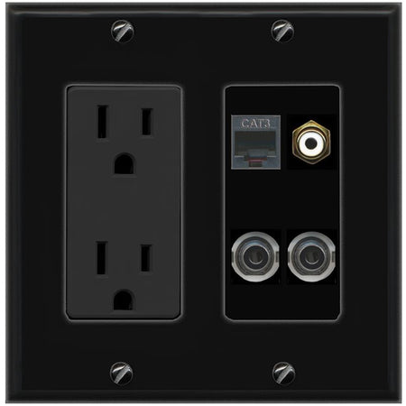 2 3.5mm PHONE RCA-WHITE Wall Plate [Black]
