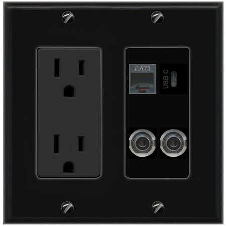 2 3.5mm PHONE USBC Wall Plate [Black]