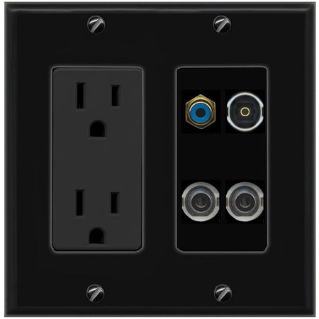 2 3.5mm RCA-BLUE TOSLINK Wall Plate [Black]