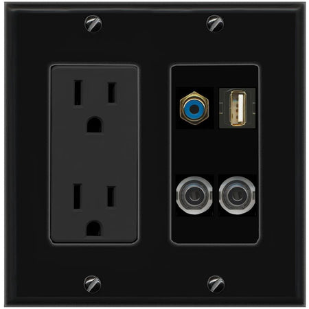 2 3.5mm RCA-BLUE USB2 Wall Plate [Black]