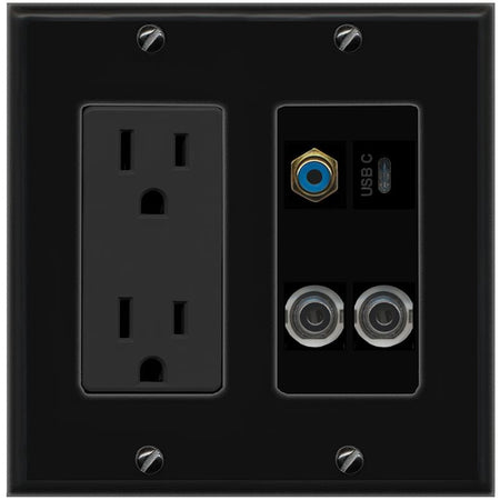2 3.5mm RCA-BLUE USBC Wall Plate [Black]