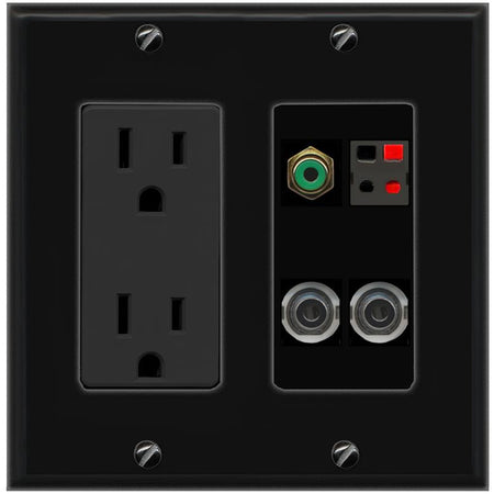 2 3.5mm RCA-GREEN SPEAKER Wall Plate [Black]