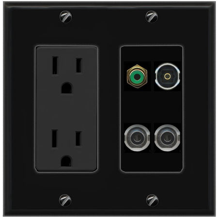 2 3.5mm RCA-GREEN TOSLINK Wall Plate [Black]