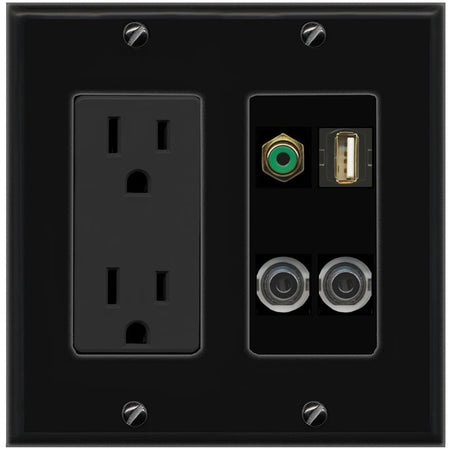 2 3.5mm RCA-GREEN USB2 Wall Plate [Black]