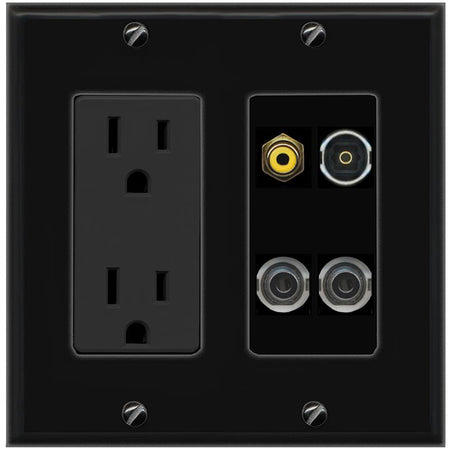 2 3.5mm RCA-YELLOW TOSLINK Wall Plate [Black]