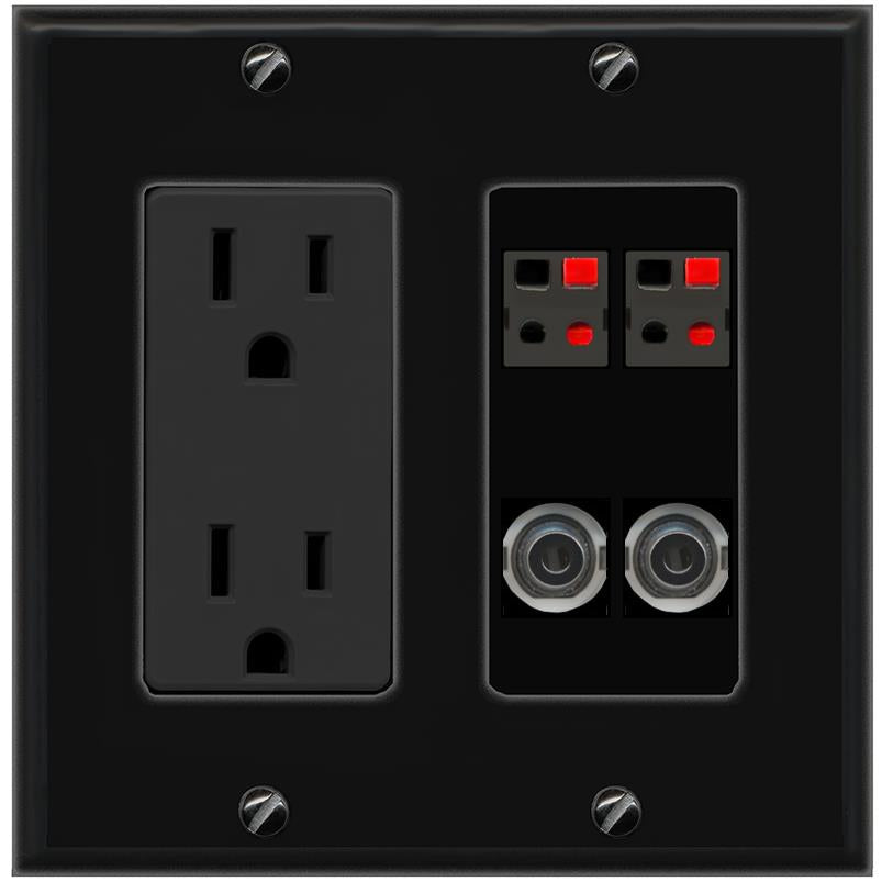2 3.5mm 2 SPEAKER Wall Plate [Black]