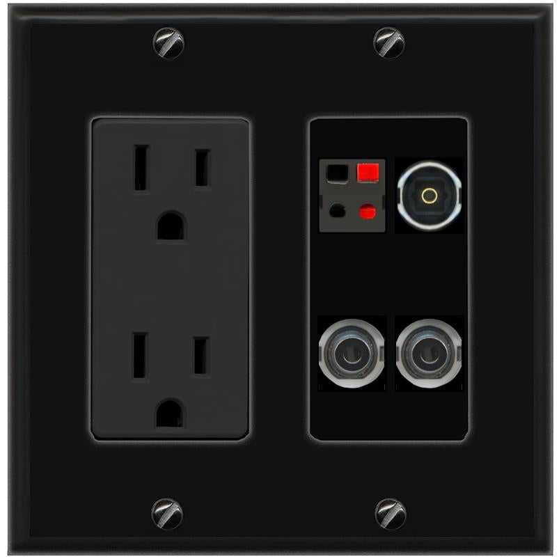 2 3.5mm SPEAKER TOSLINK Wall Plate [Black]