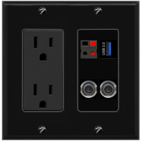 2 3.5mm SPEAKER USB-3 Wall Plate [Black]