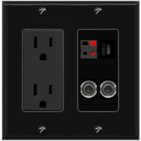 2 3.5mm SPEAKER USBC Wall Plate [Black]