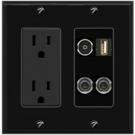 2 3.5mm TOSLINK USB2 Wall Plate [Black]