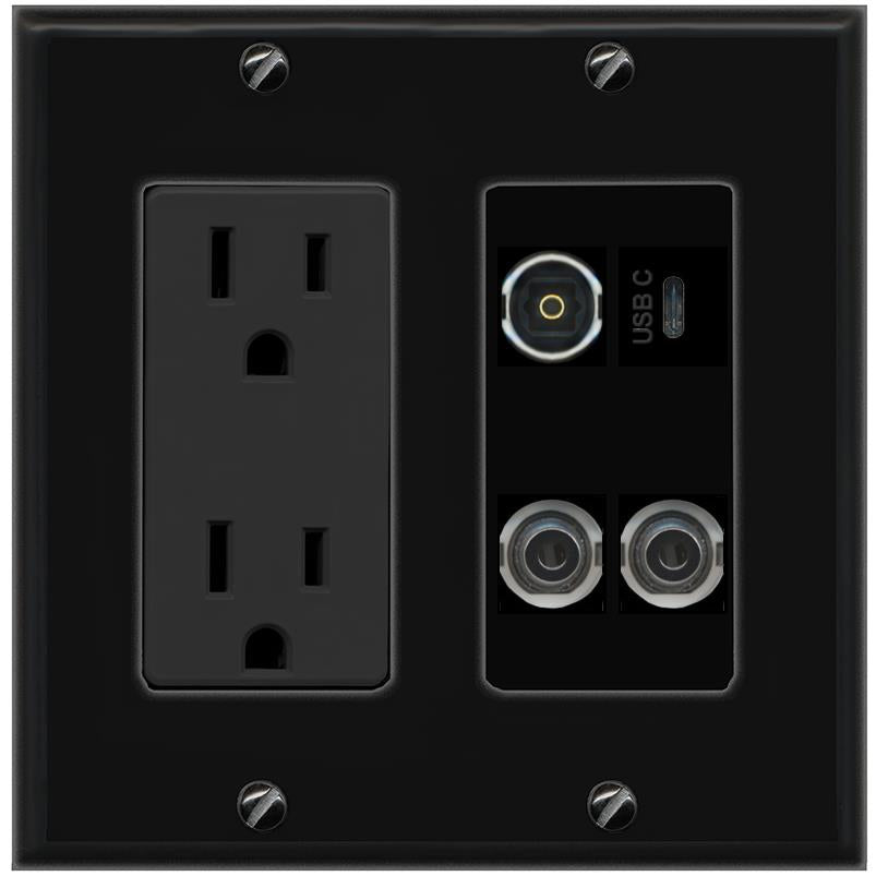 2 3.5mm TOSLINK USBC Wall Plate [Black]