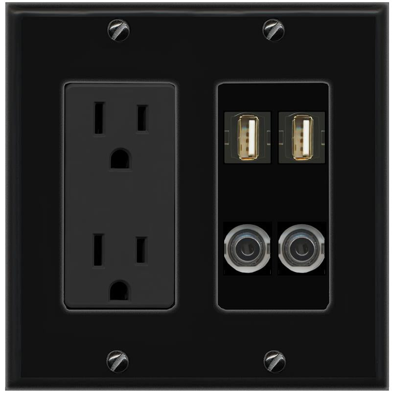2 3.5mm 2 USB2 Wall Plate [Black]