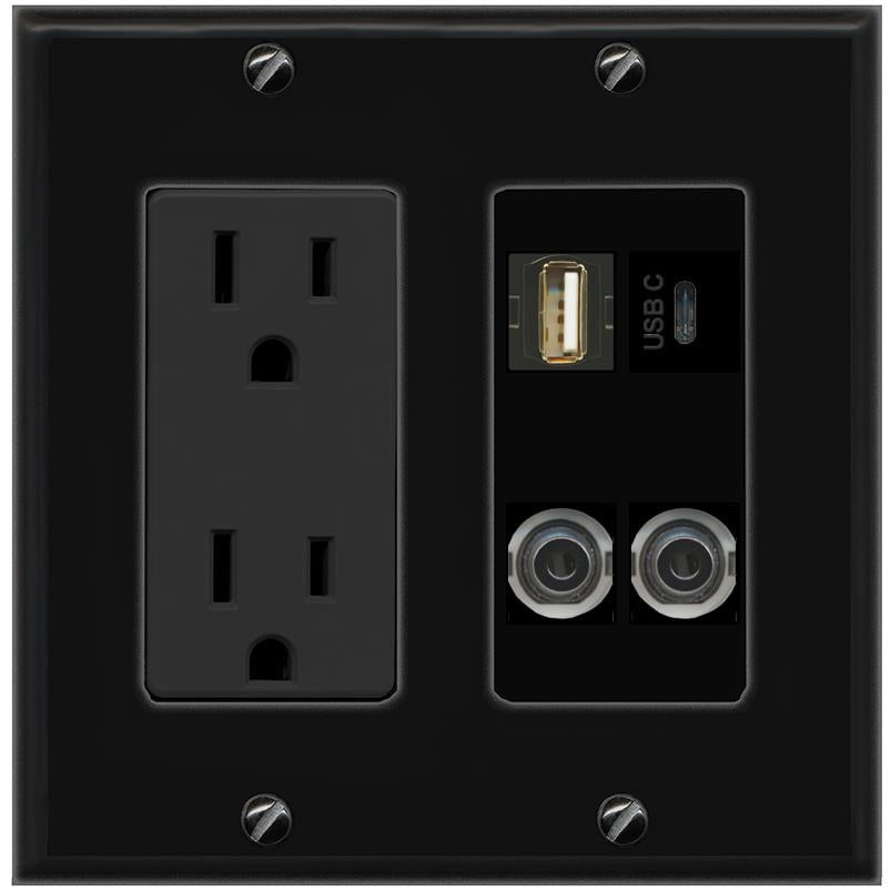2 3.5mm USB2 USBC Wall Plate [Black]