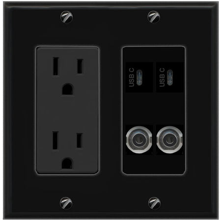2 3.5mm 2 USBC Wall Plate [Black]
