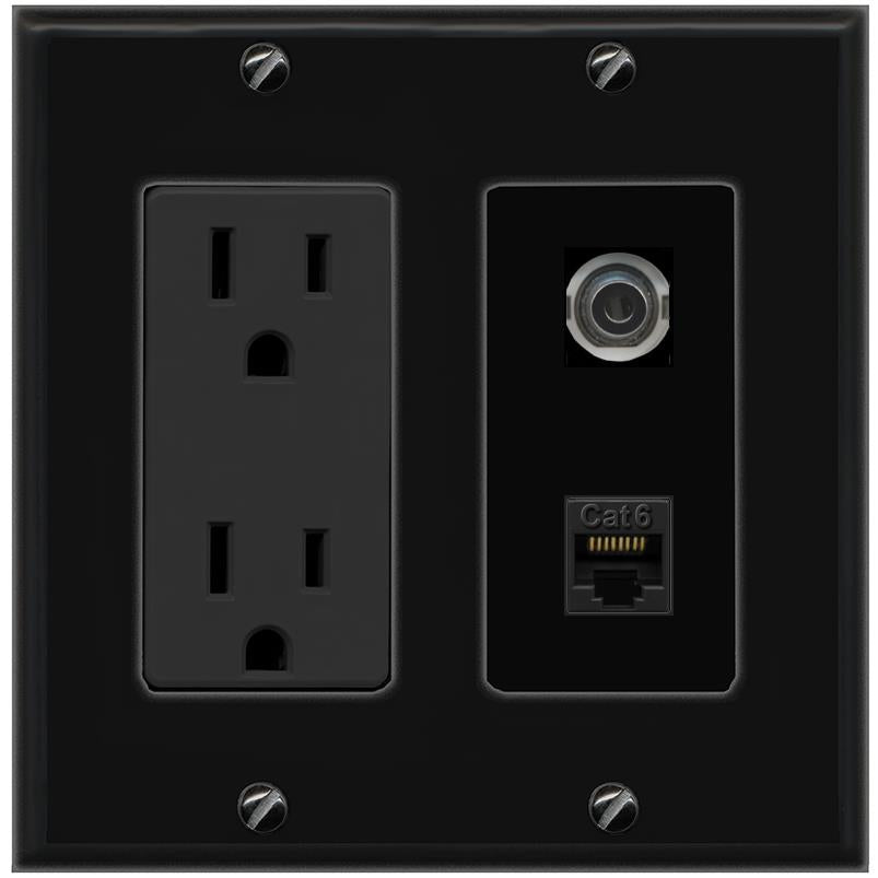 1 3.5mm 1 CAT6 Wall Plate [Black]
