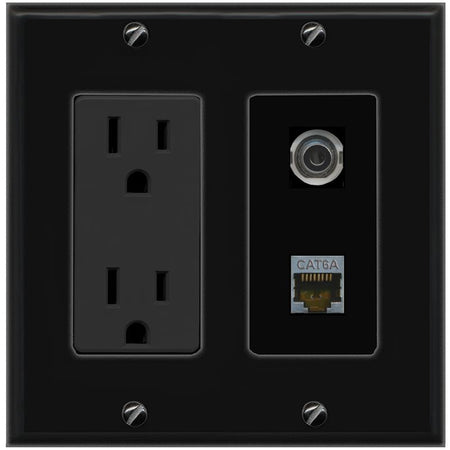 1 3.5mm 1 CAT6A Wall Plate [Black]