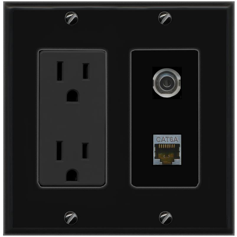 1 3.5mm 1 CAT6A Wall Plate [Black]