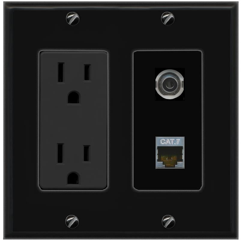 1 3.5mm 1 CAT7 Wall Plate [Black]