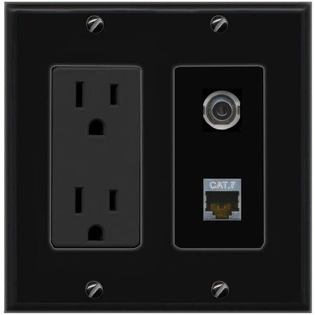 1 3.5mm 1 CAT7 Wall Plate [Black]