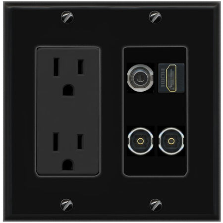 RiteAV 3.5mm HDMI 2 TOSLINK Wall Plate with 15A Power Outlet [Black]