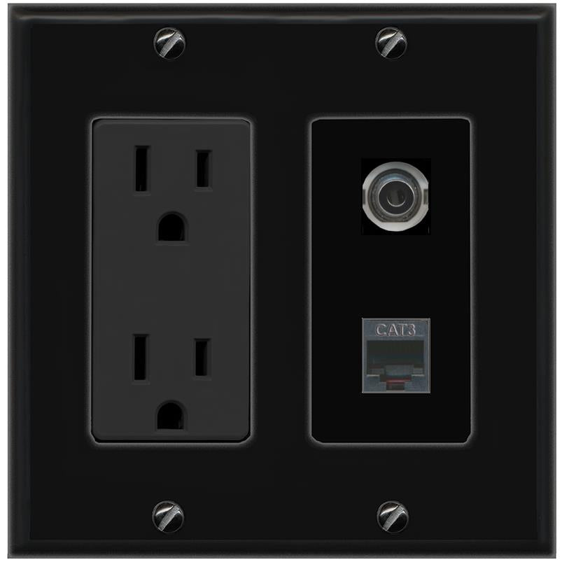 1 3.5mm 1 PHONE Wall Plate [Black]
